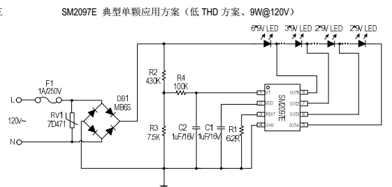 SM2097E¸ßPFËĶκ㹦ÂÊͲµÆÌæ»»CYT3000BÏßÐÔic·½°¸(ͼ1) SM2097EµäÐÍ·½°¸Ó¦ÓÃͼ